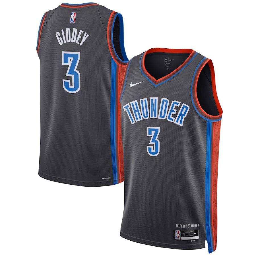 Men Oklahoma City Thunder #3 Josh Giddey Nike Gray City Edition 2022-23 Swingman NBA Jersey->new orleans pelicans->NBA Jersey